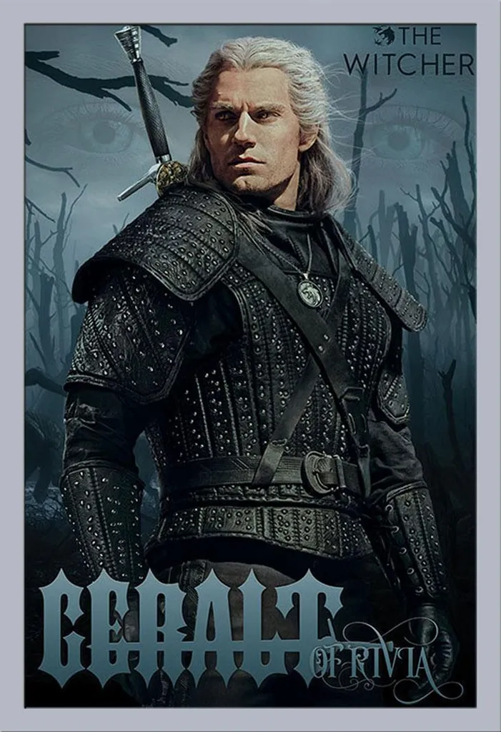 Poster The Witcher Geralt de Riv avec cadre interchangeable argent Shinsuke