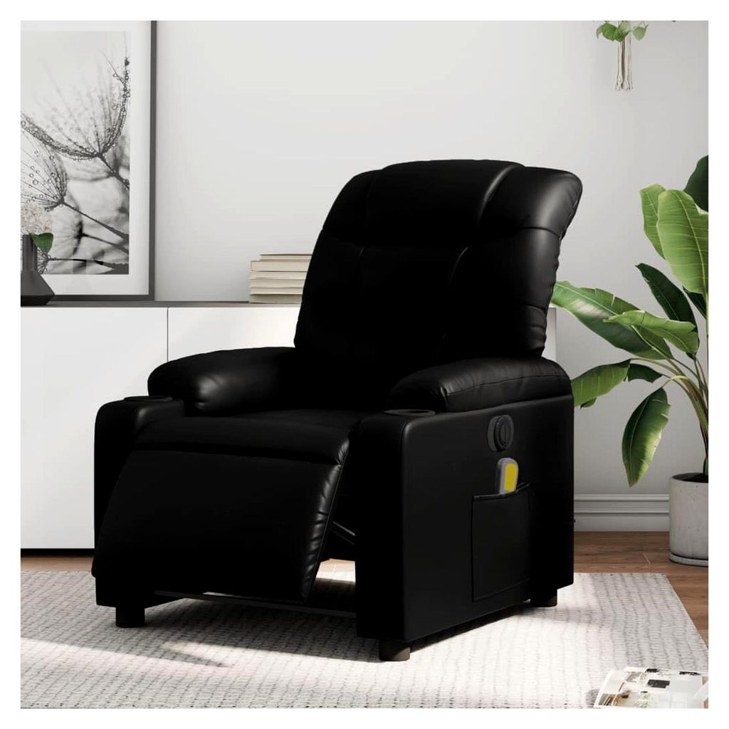 Elektrischer Massagesessel, schwarz, Kunstleder, Relaxsessel für das Wohnzimmer