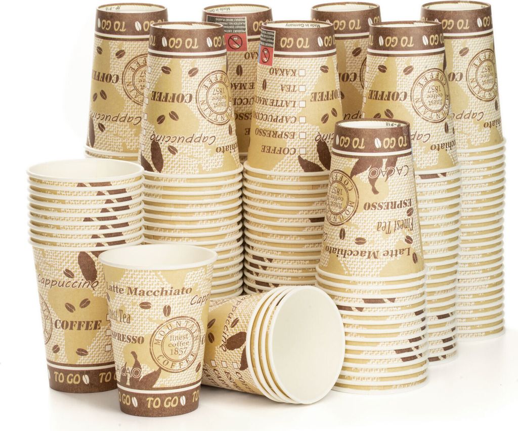 200x Trinkbecher, Coffee to go Pappbecher, Kaffeebecher mit 180 ml Füllvolumen