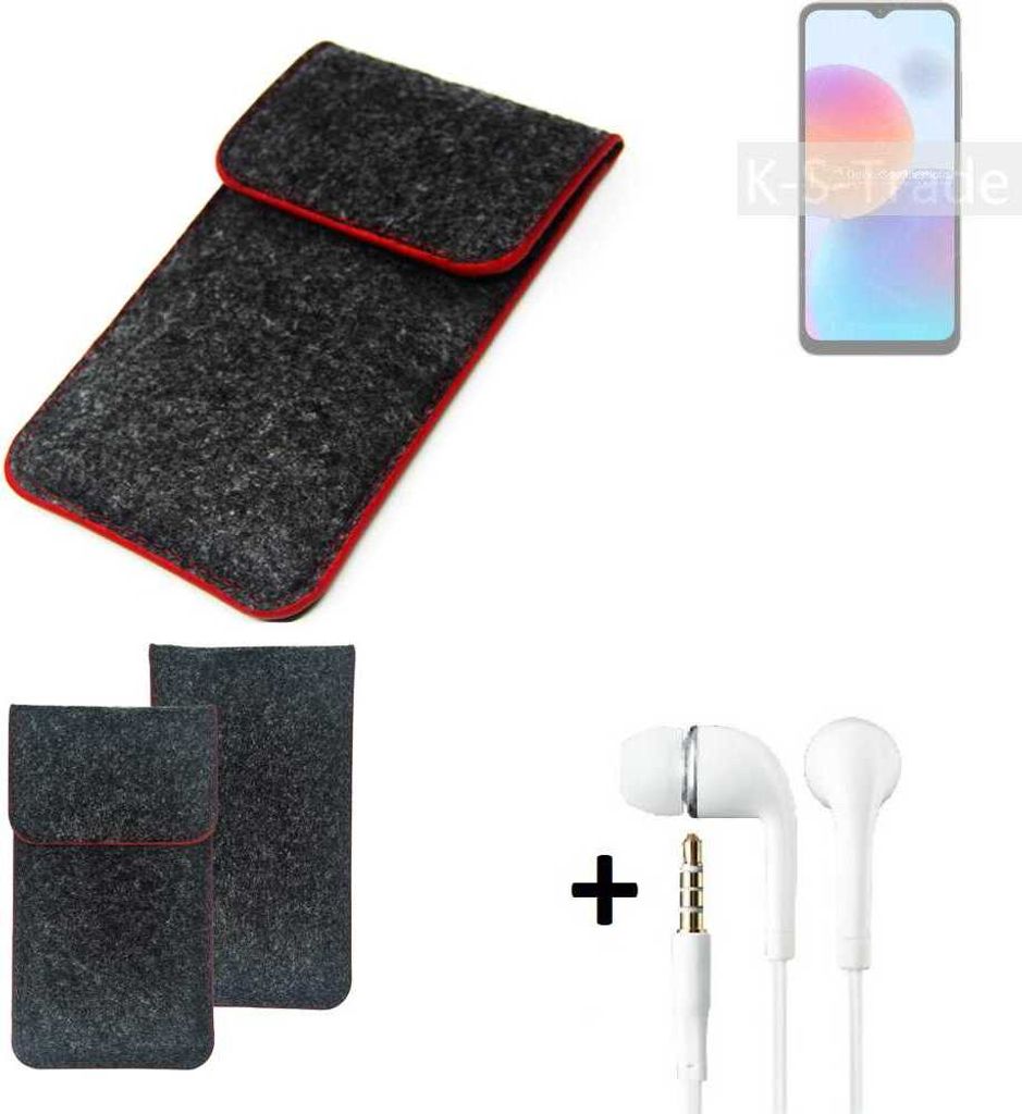K-S-Trade Handy Schutz Hülle kompatibel mit ZTE Blade A52 Schutzhülle Handyhülle Filztasche Pouch Tasche Case Sleeve Filzhülle dunkelgrau roter