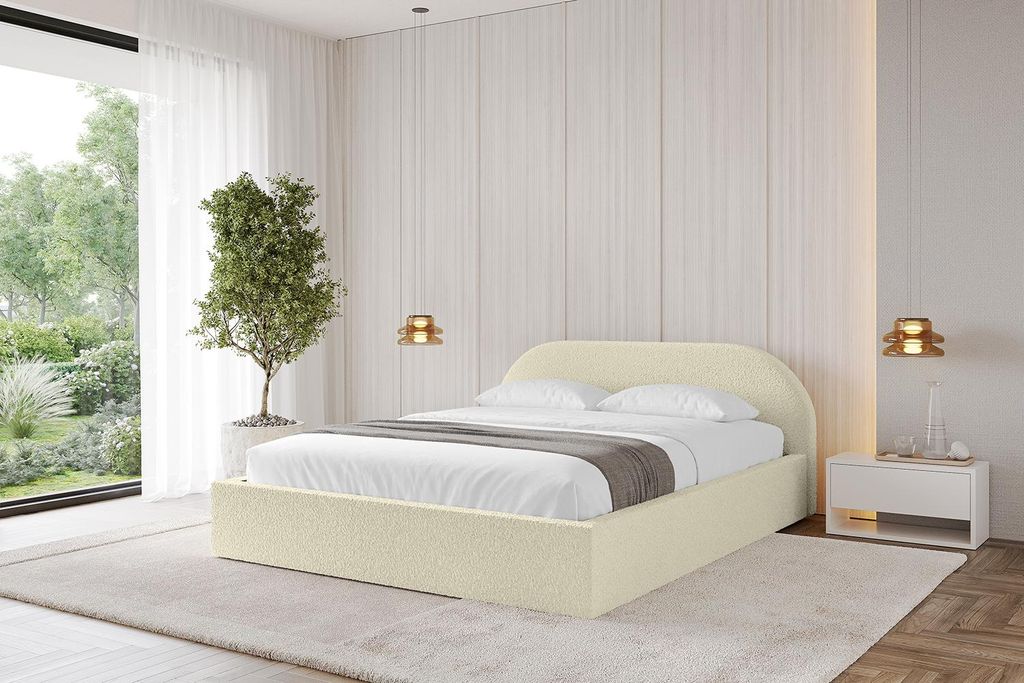 ALTDECOR Polsterbett mit Bettkasten - TIVON-v1 - 120x200 Beige - Bett mit Matratze H3/H4, Kopfteil, Boxbett, Doppelbett mit Stauraum