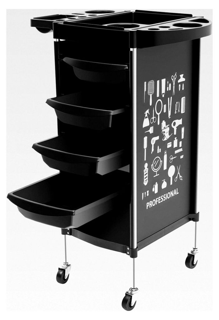 6-stöckiger Friseurwagen, schwarzer Salonwagen, Kosmetik-Werkzeugwagen mit 4 Schubladen, Maße 37 × 34 × 88 cm, Tragkraft 50 kg. Geeignet für N...