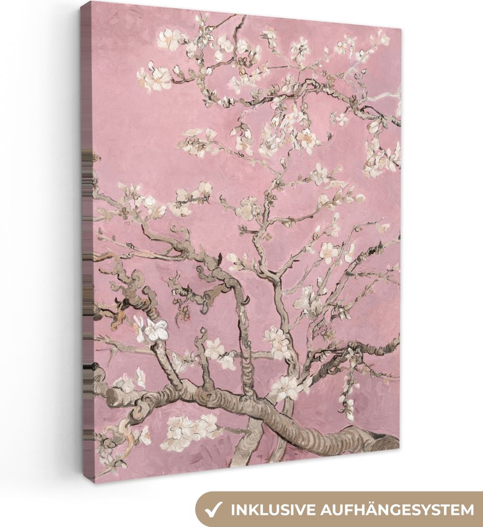 MuchoWow - Leinwandbilder - Mandelblüte - Kunst - Van Gogh - Rosa, Wandbild, Wanddeko Bilder Wohnzimmer, 90x120 cm