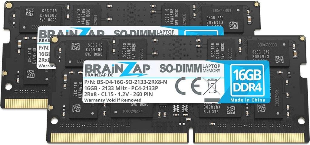 BRAINZAP 32GB DDR4 RAM SO-DIMM PC4-2133P 2Rx8 2133 MHz 1.2V CL15 Notebook Laptop Arbeitsspeicher (2x 16GB)