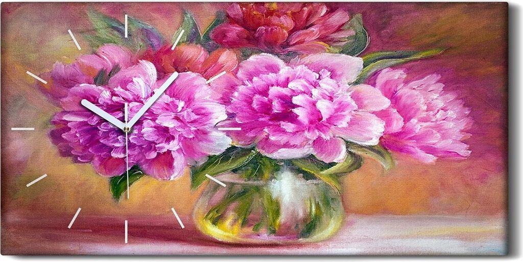 Küche Wohnzimmer Wand Leinwand Uhr 60x30 Gemälde Blumen Pflanzen Kunst - weiße Hände