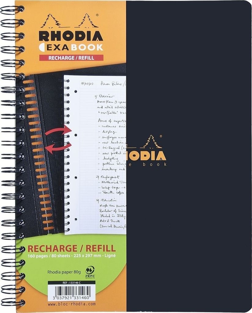 Rhodia 5x Nachfüllung für ExaBook A4+ 80Blatt liniert 90g - Schwarz 133146C