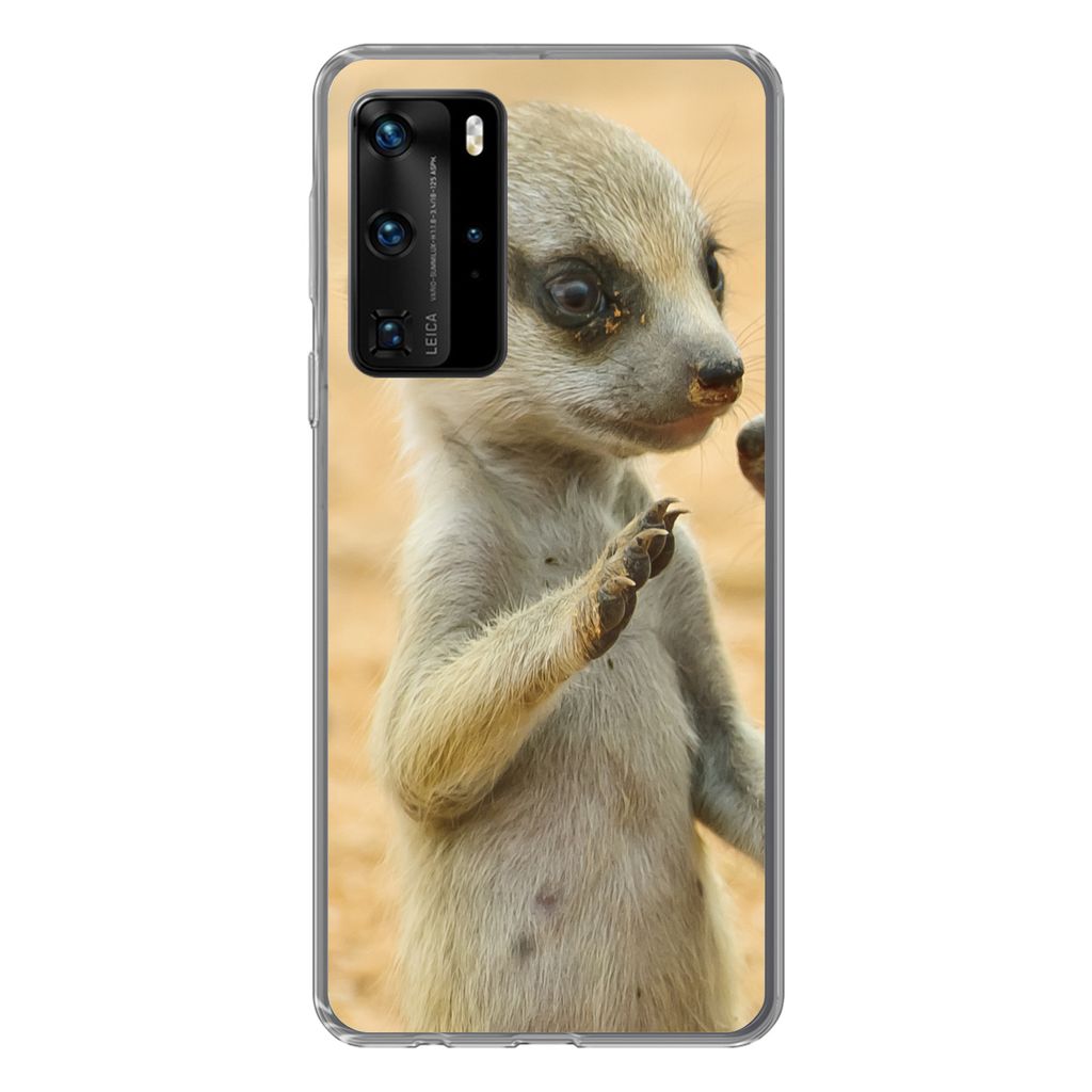 MuchoWow Handyhülle Schutzhülle Hülle für Huawei P40 Pro Erdmännchen - Braun - Tier Silikon Softcase Handy Hülle - Schutz