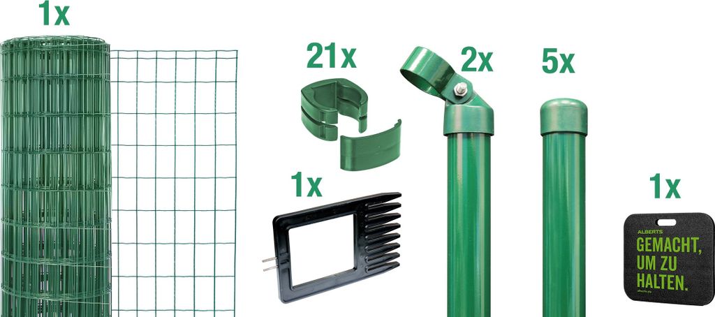 Alberts Fix-Clip Pro Gartenzaun, Höhe 122 cm, Länge 10 m, Zaun-Komplettset zum Einbetonieren, grün