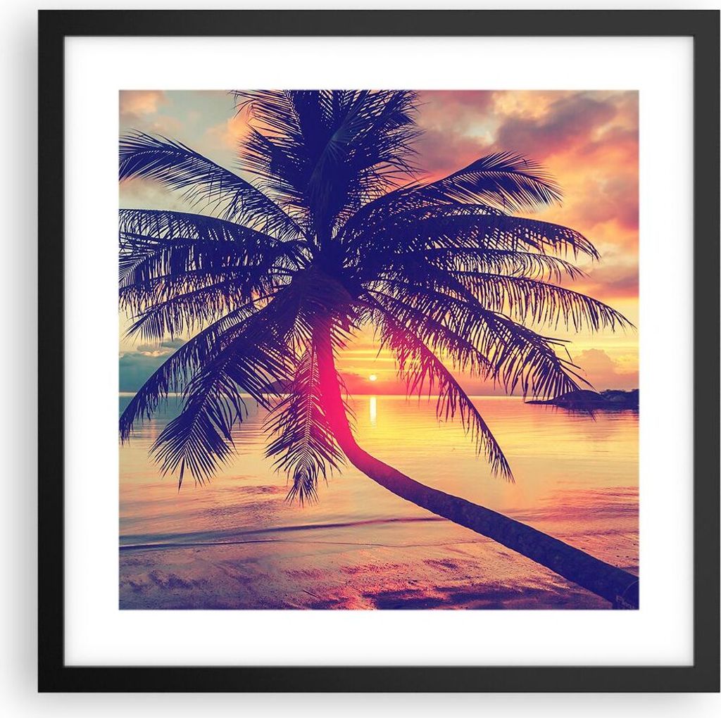 Gerahmtes Poster - Schwarzer Rahmen - Meer Strand Palme - 40x40 cm - Wand Bild - Wanddeko - Wandbilder - Kunstposter - Wandposter - Bilderrahmen - ...