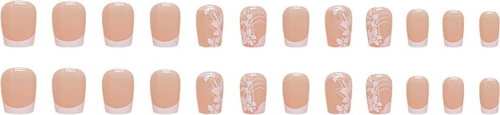 24 kurze künstliche Nägel - Weiße Blumen Vollabdeckung Französische Acryl-Falschnägel für Frauen Mädchen DIY Maniküre Dekoration Pack