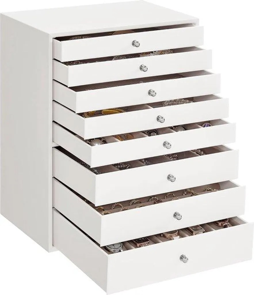 Grand coffret à bijoux blanc avec 8 tiroirs et portes : Organisateur chic