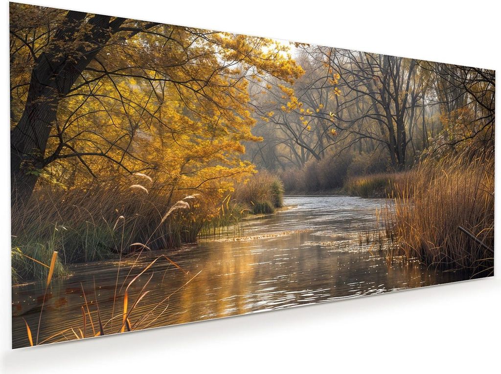 Glasbild 100x50cm in XXL für Wohnzimmer, Schlafzimmer Motiv Herbstliches Ufer