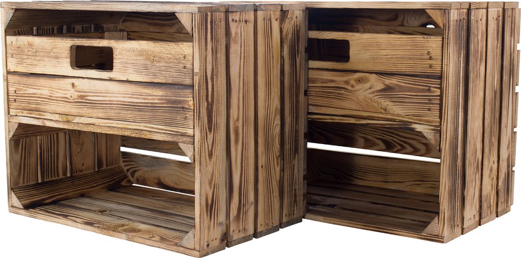 Geflammte/gebrannte Holzkiste mit Schublade und Fach 50cm x Produktbild 5