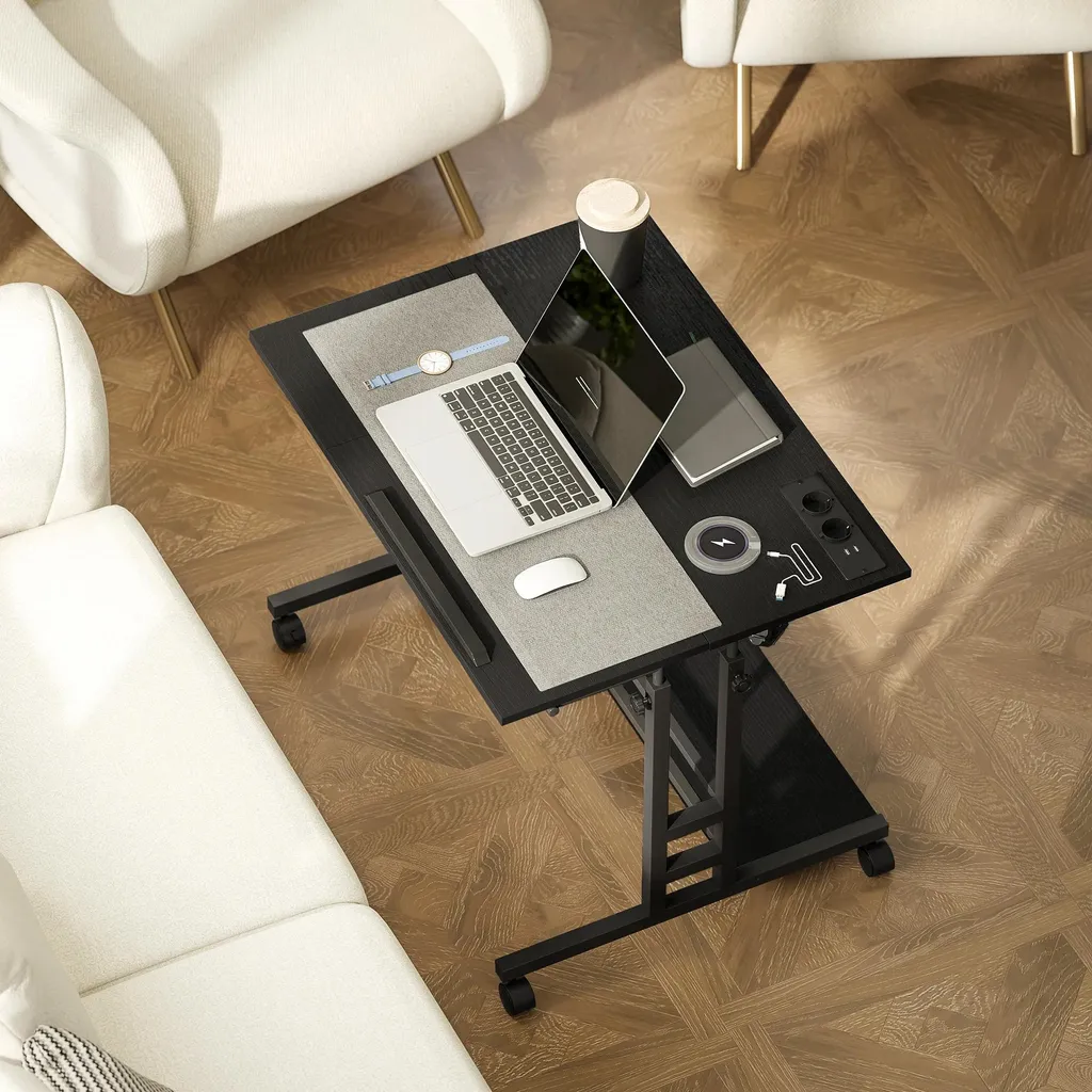 Table d'ordinateur mobile ajustable 80 cm avec plateau inclinable noir - 8