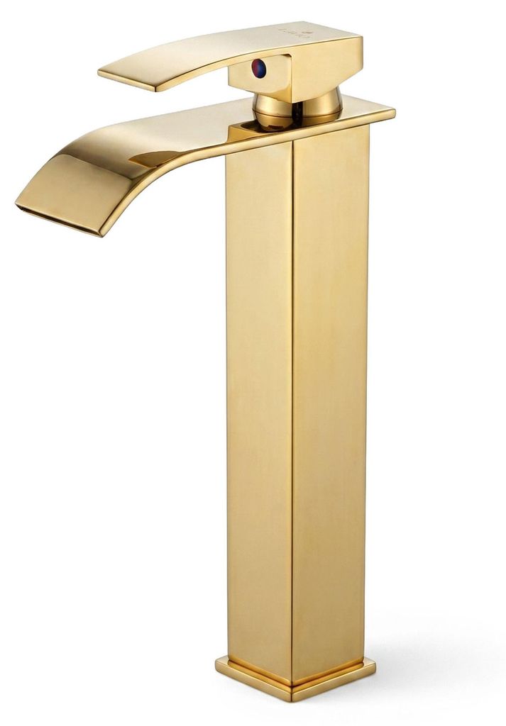 Waschtischarmatur hoch Wasserfall Gold Aufsatzwaschbecken Badarmatur EVIO
