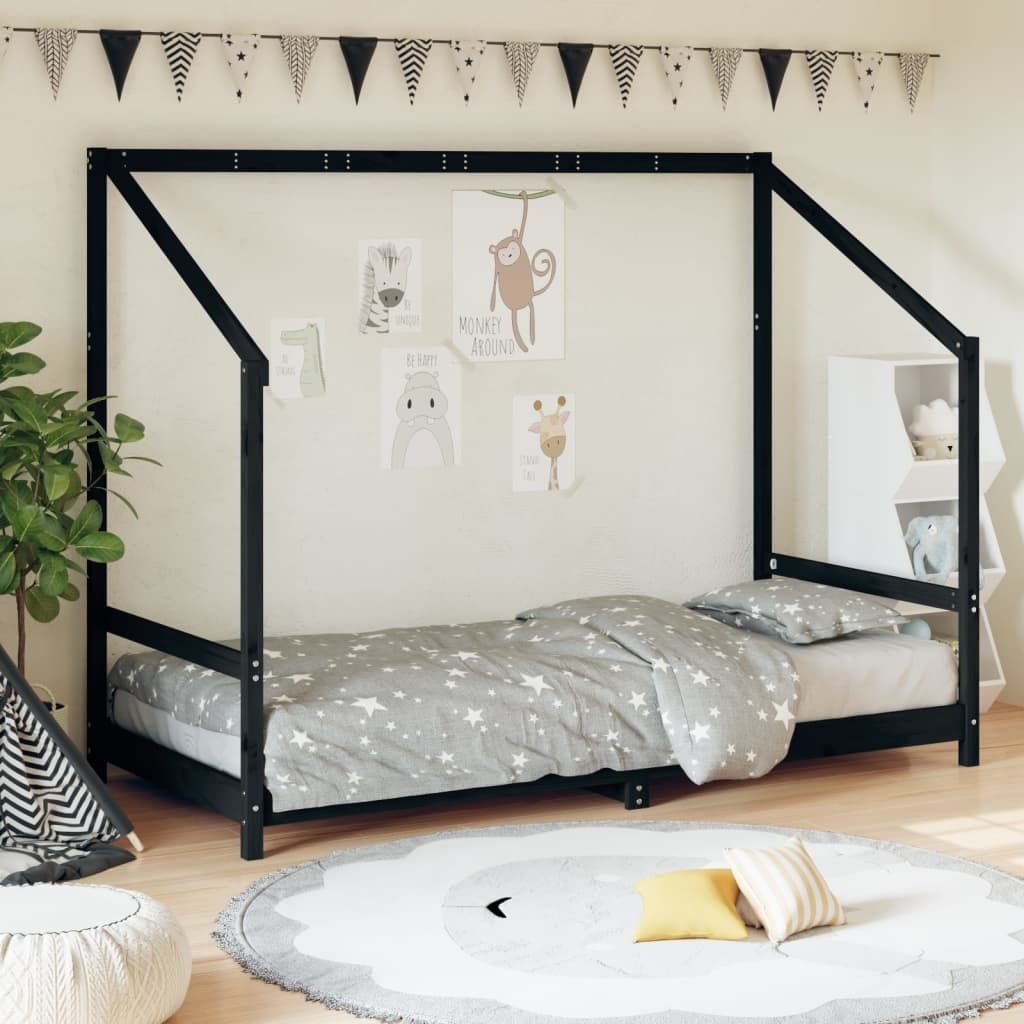"2026 Promotion" Kinderbett Schwarz 90x190 cm Massivholz Kiefer - Kinderbetten CC29923