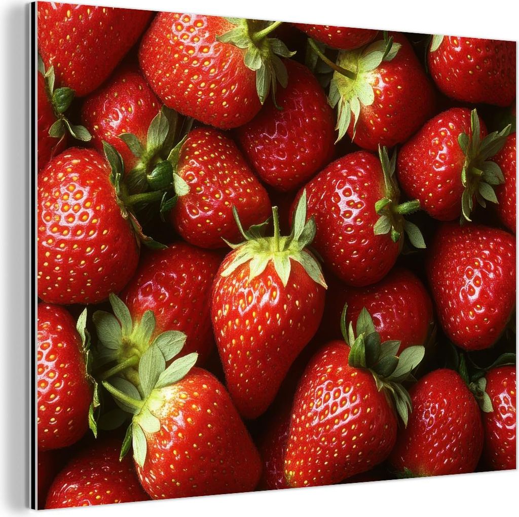 MuchoWow Wanddekoration Metall Metallbild Wandkunst 80x60 cm Erdbeere - Obst - Rot MuchoWow Aluminium Gemälde - Alubild