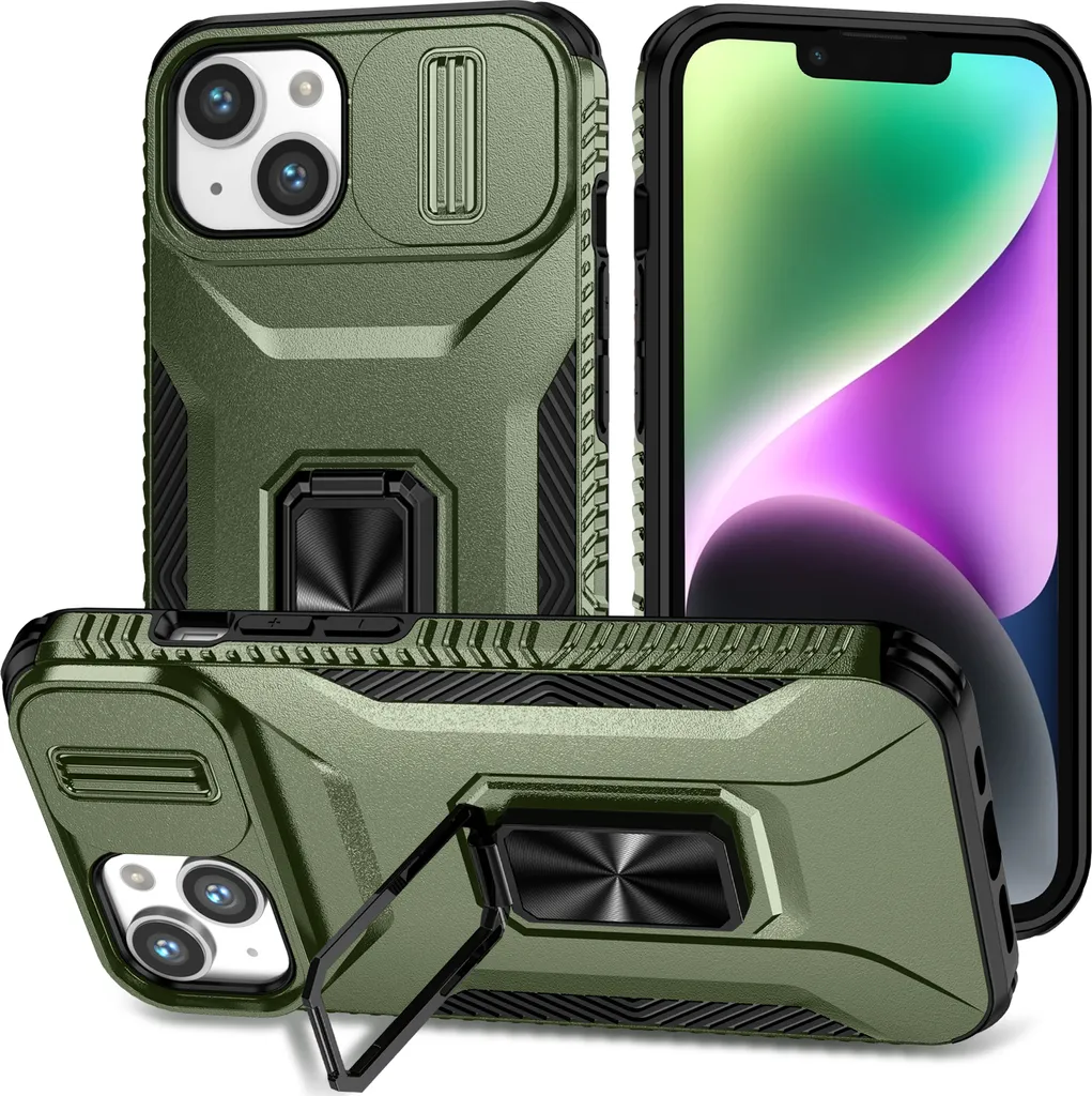 Cover iPhone 13 Mini Rugged Verde con Stand e Protezione Lenti