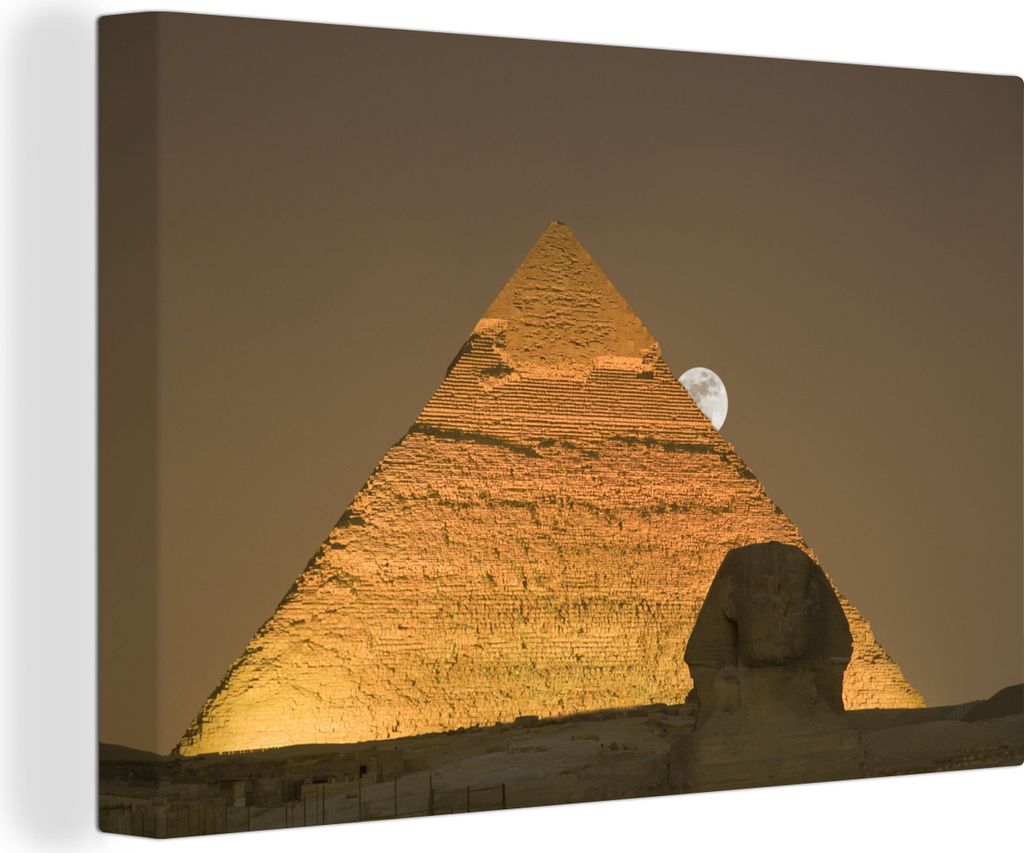 OneMillionCanvasses - Leinwandbilder - 140x90 cm, Der Mond hinter den Pyramiden und der Sphinx von Gizeh, Wandbilder Kunstdruck Wanddekoration - ...