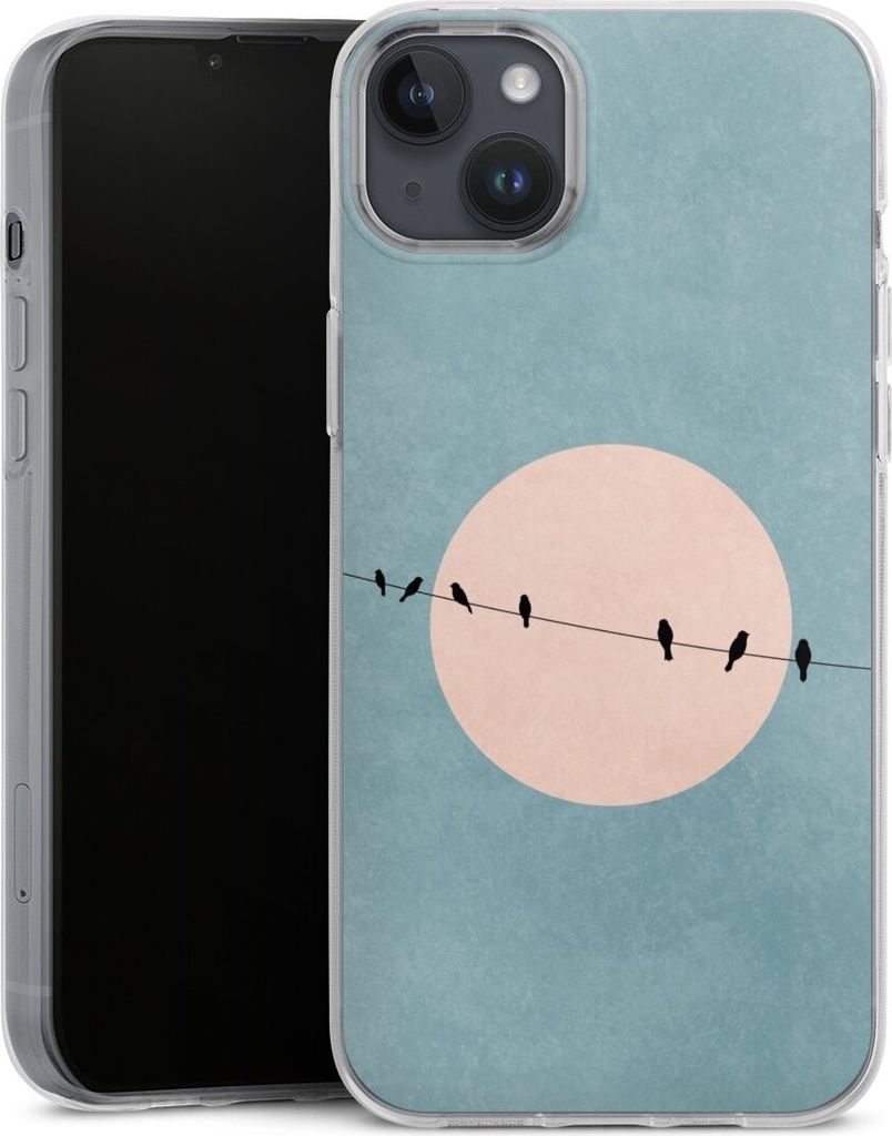 DeinDesign Handyhülle für Apple iPhone 14 Plus Silikon Hülle Case Smartphone Schutzhülle Mond Vogel türkis