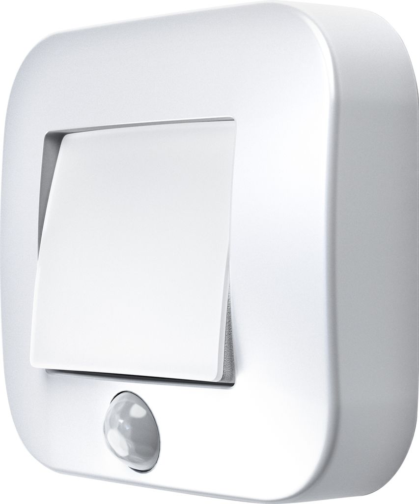 A white motion-activated night light with a switch.
