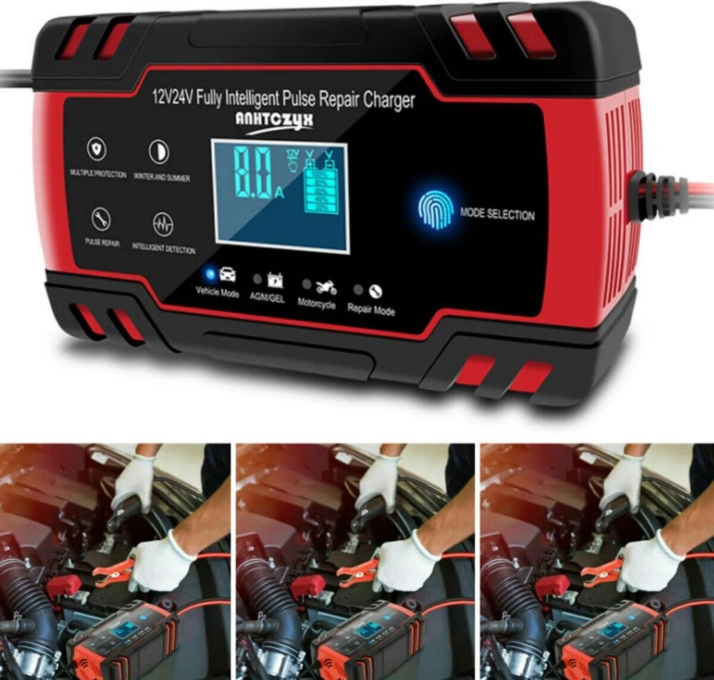 Autobatterie Ladegerät 12V/8A 24V/4A LCD Batterieladegerät Autobatterie-Ladegerät