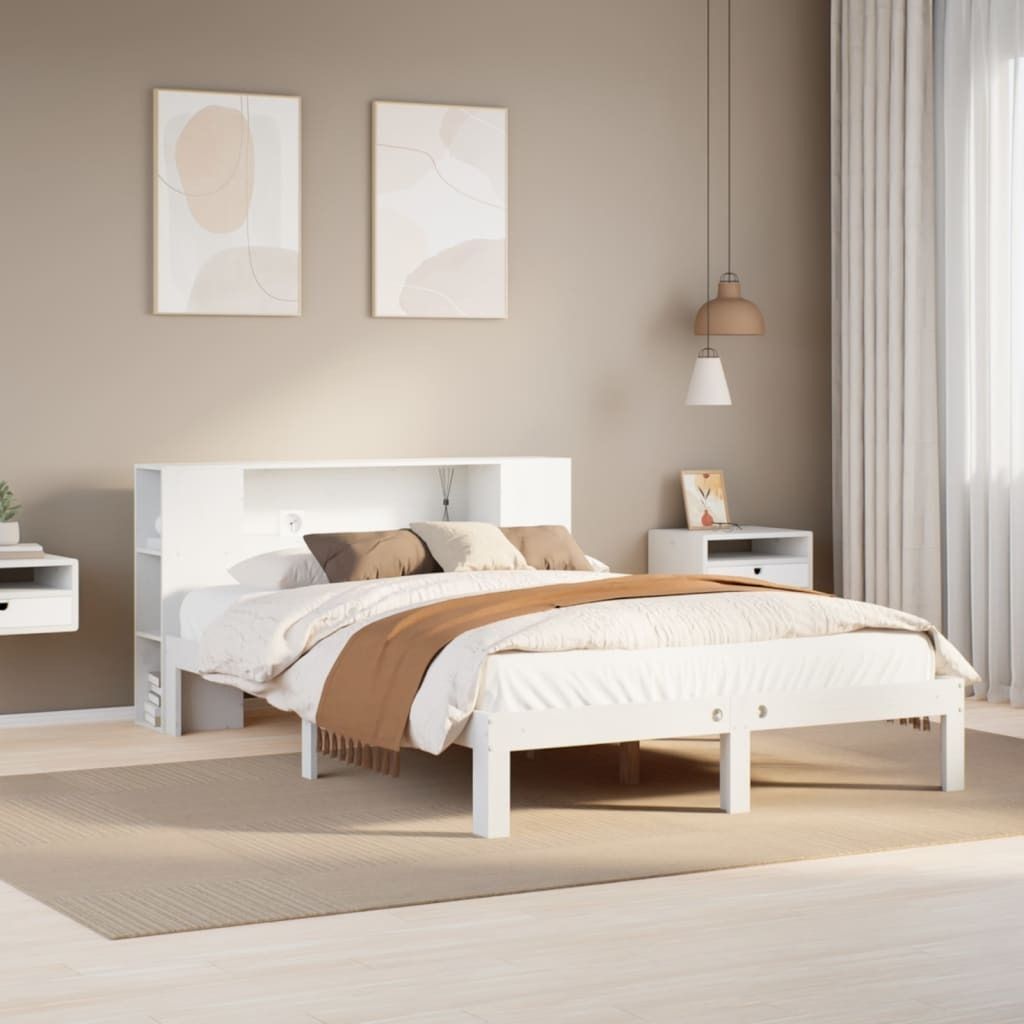 Maison Exclusive - Massivholzbett mit Regal ohne Matratze Weiß 135x190 cm Kiefer