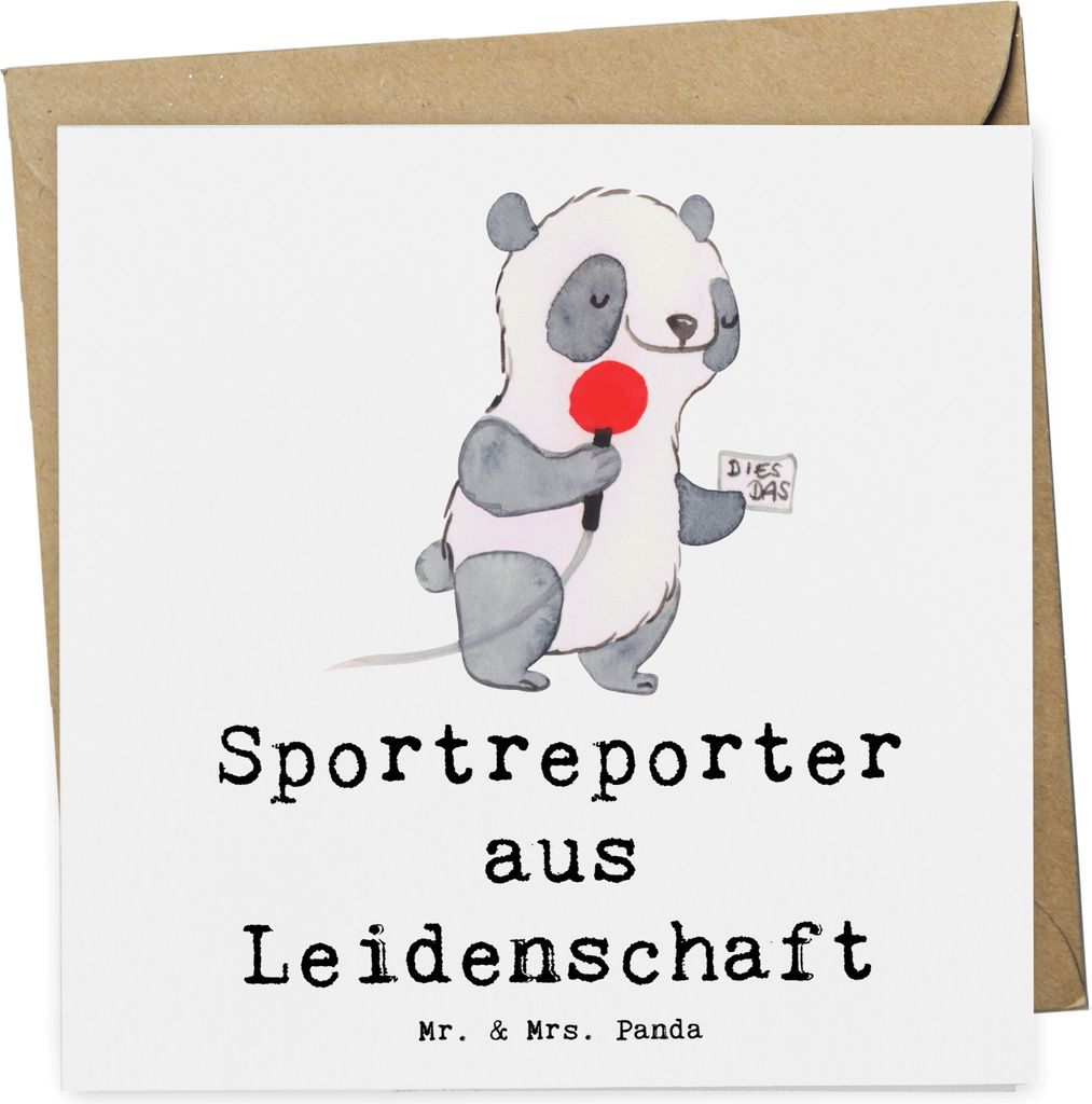 Mr. & Mrs. Panda Grußkarte Sportreporter Leidenschaft - Weiß - Geschenk, anlasskarte, faltkarte, Klappkarte, Glückwunschkarte, doppelkarte