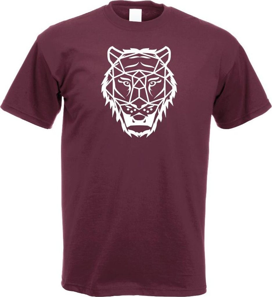 Kiwistar - T-Shirt - Burgund - Polygon Tiger Figur Tier Art Herren Funshirt Bedruckt Design Sprüche Spruch Motive - mit Motiv Bedruckt - Funshirt ...
