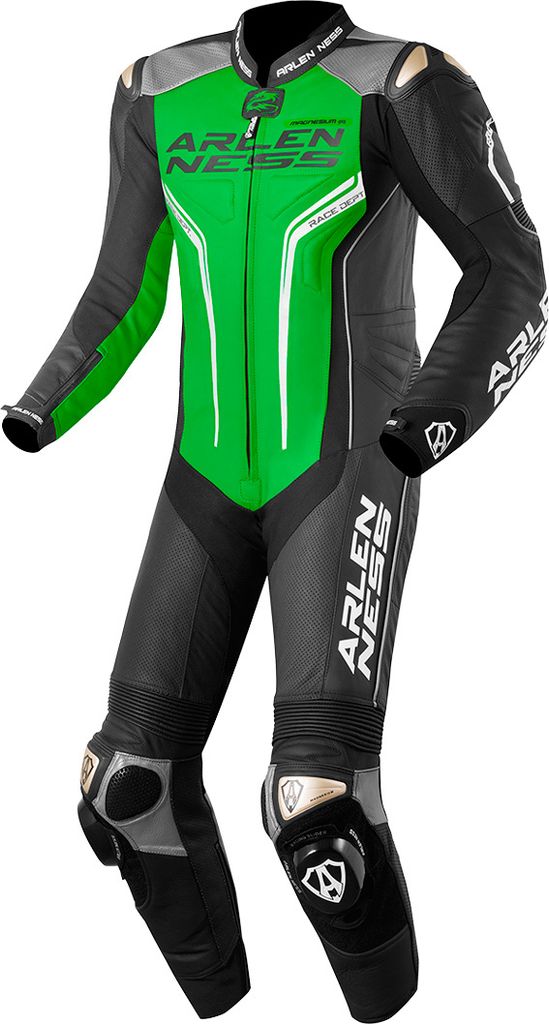 Arlen Ness Sugello 1-Teiler Motorrad Lederkombi, schwarz/grau/grün, 50