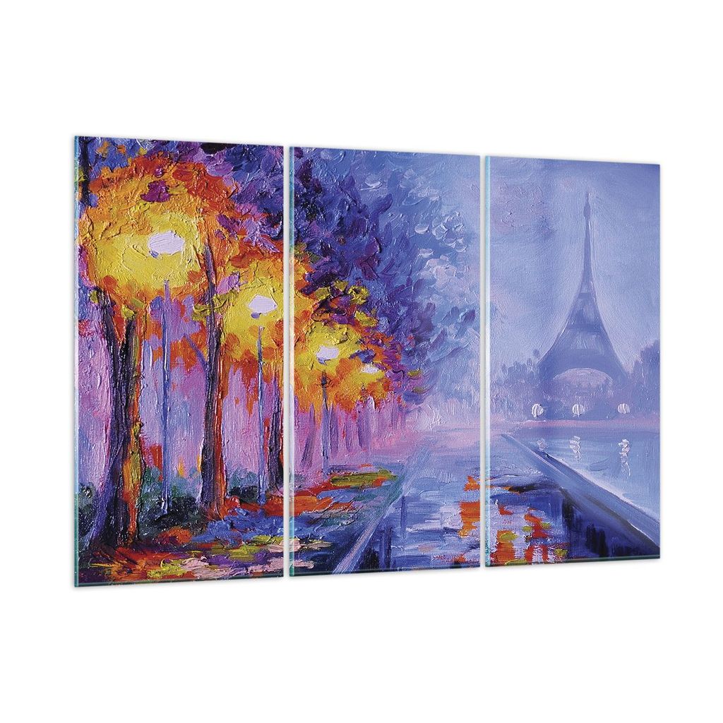 Bilder auf glas - 3 Teile - Paris Laternen Eiffel - 105x70cm - Glasbilder - Wandbilder - Bilder - zum Aufhängen bereit - Wanddekoration aus Glas -...