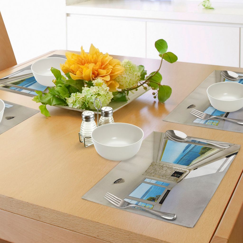 ABAKUHAUS Modern Platzmatten, Moderne Hollywood Star Häuser inspiriert Design mit Ocean Natur Forest View Art, Tiscjdeco aus Farbfesten Stoff für...