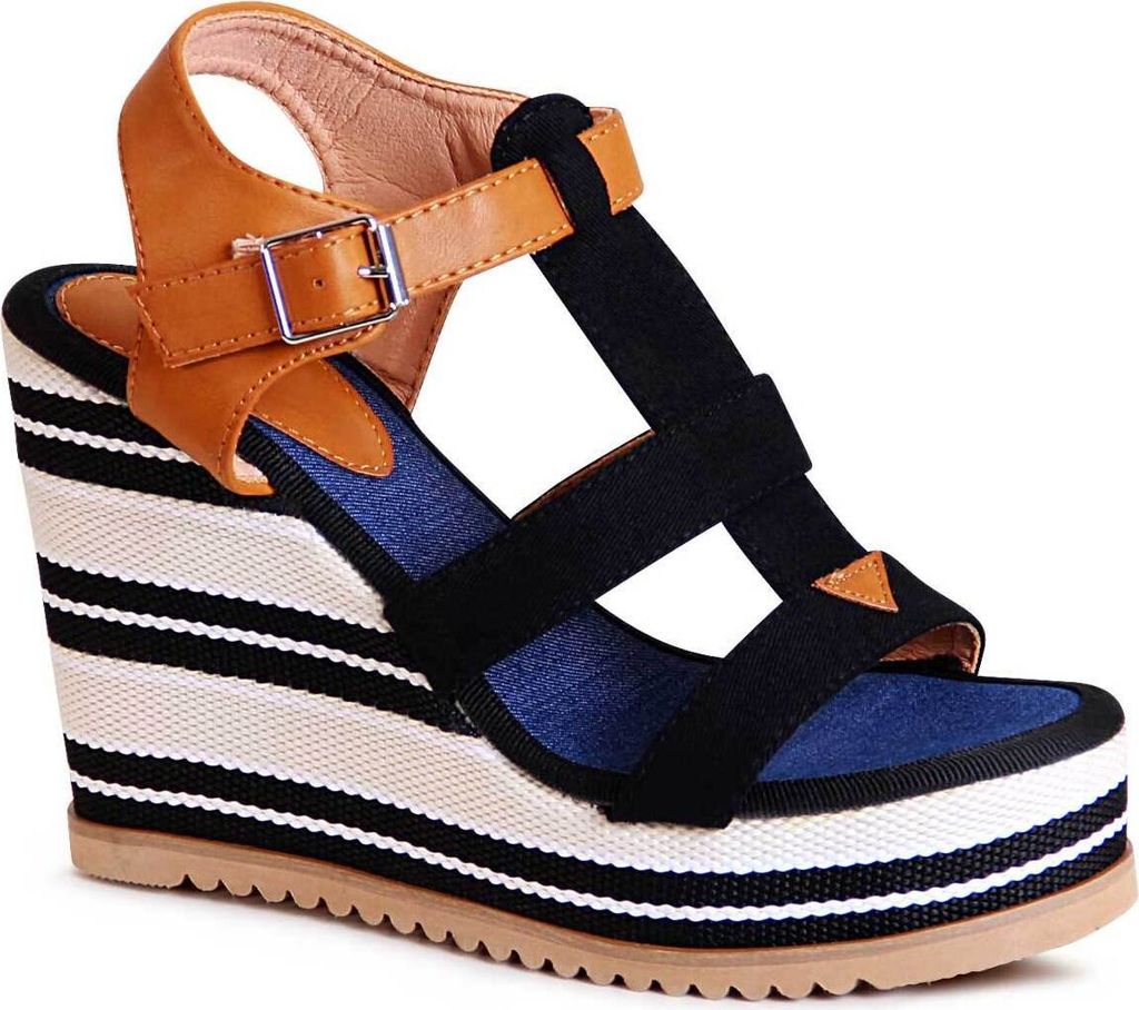 topschuhe24 2108 Keilabsatz Sandaletten Riemchen Sandalen, Farbe:Schwarz, Größe:38 EU