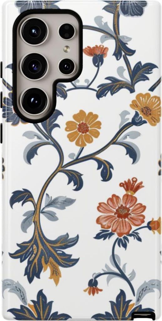 Retro-Blumenmuster in Blau und Orange – Hülle Kompatibel mit Galaxy S24 Ultra