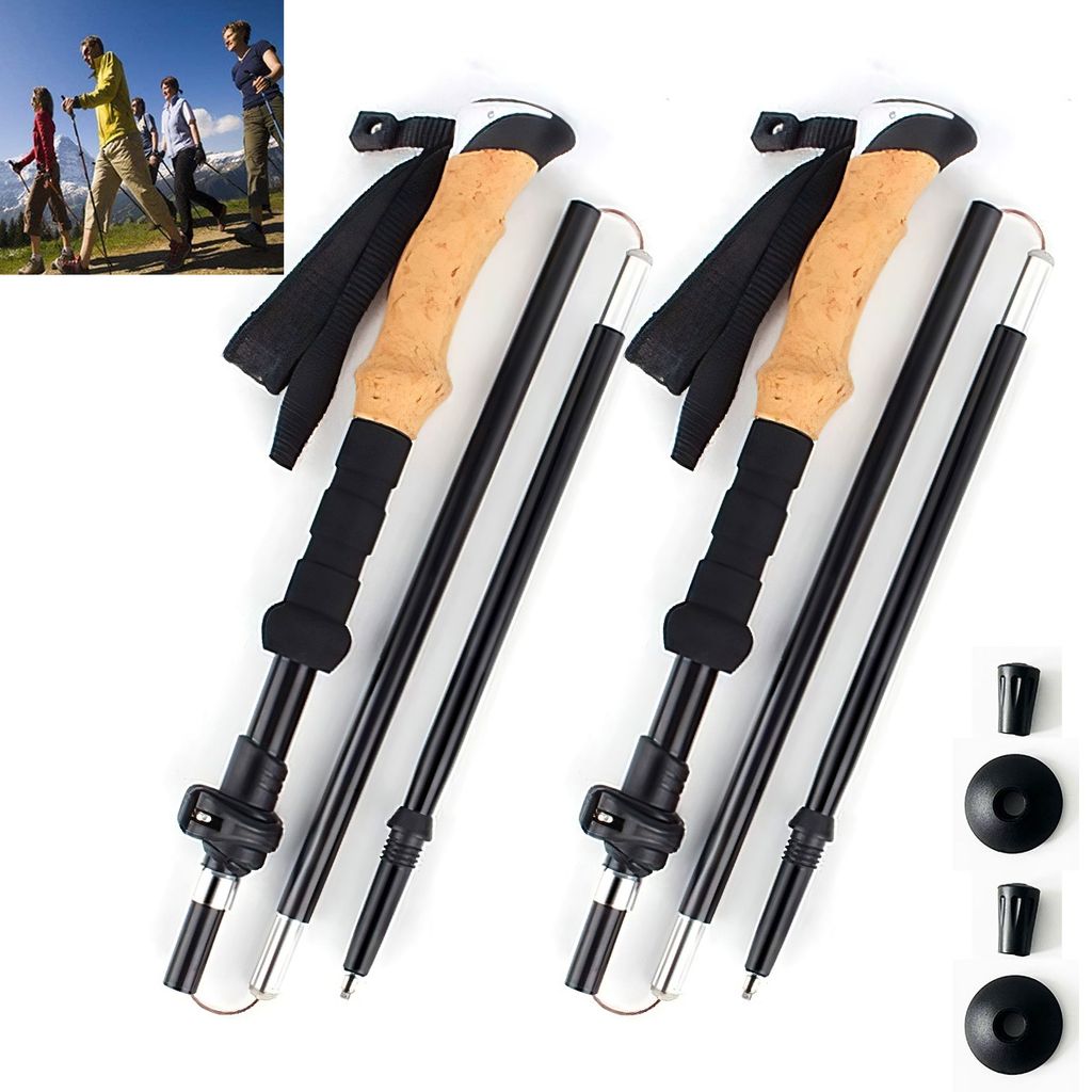 Outdoor Klappstock mit Korkgriff,Trekkingstock mit Alu Legierung,Wanderstock Für Trekking und Bergsteigen
