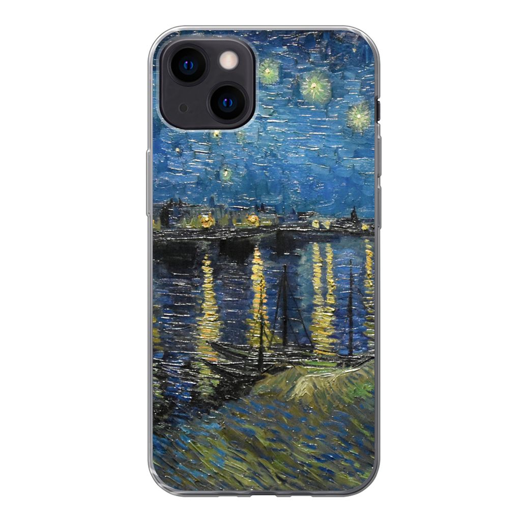 MuchoWow Handyhülle Schutzhülle Hülle für iPhone 13 Sternennacht über der Rhone - Van Gogh - Kunst Silikon Softcase Handy Hülle - Karteninh...