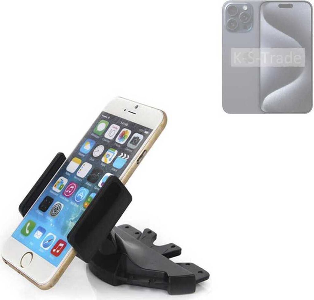 K-S-Trade CD Schlitz Halterung kompatibel mit Apple iPhone Pro Max Autohalterung KFZ-Halter Radio Handy Halterung 360° drehbar schwarz