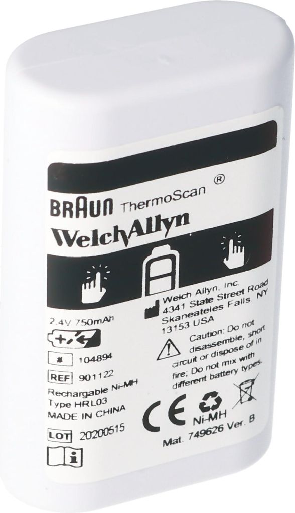 Original NiMH Akku Braun, Welch Allyn Thermoscan Pro 6000 - Produktbild 