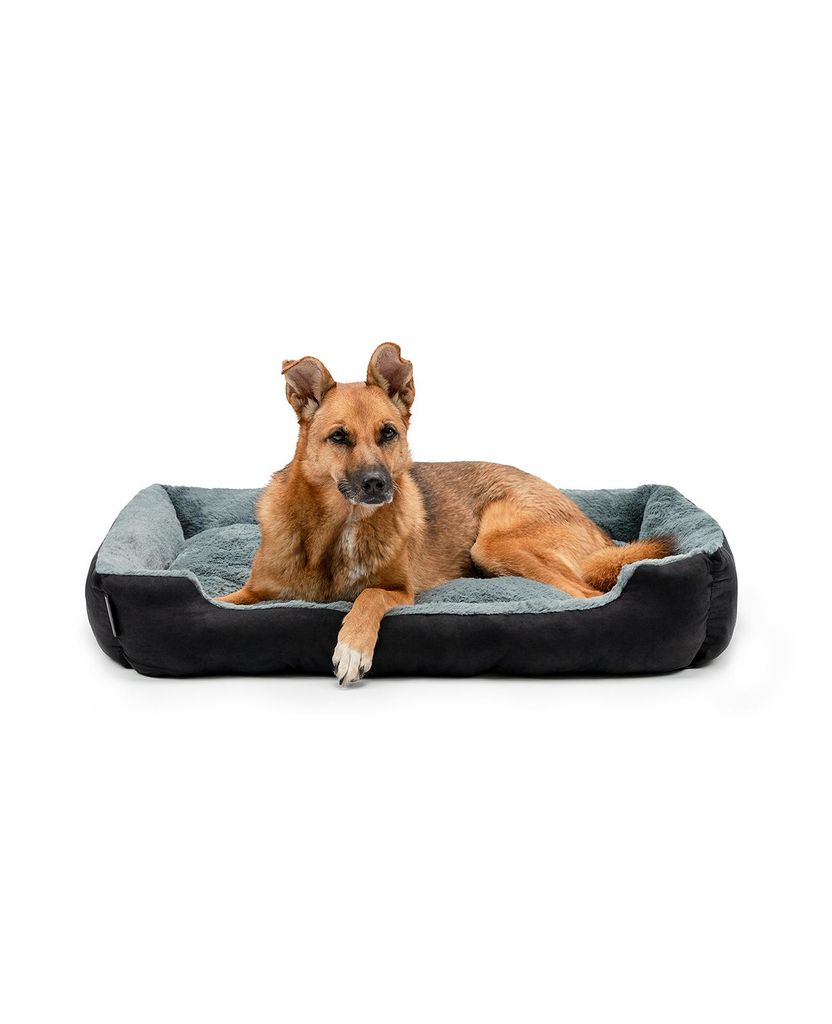 lionto Hundebett, weiches Kuschelbett mit herausnehmbarem Wendekissen & Anti-Rutsch-Boden, 90x70 cm, schwarz/grau