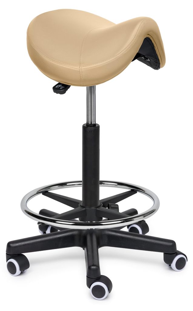 Premium Sattelhocker Beige Auf Räder - Hoch / mit Fußstütze / Softgel Leise Räder