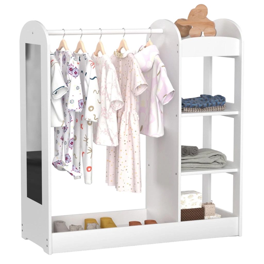 Offener Kinderkleiderschrank mit Spiegel und Regalen, GINGER HOME, Weiß