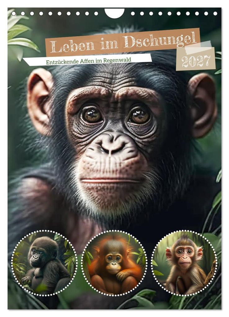 Leben im Dschungel. Entzückende Affen im Regenwald (Wandkalender 2027 DIN A4 hoch), CALVENDO Monatskalender