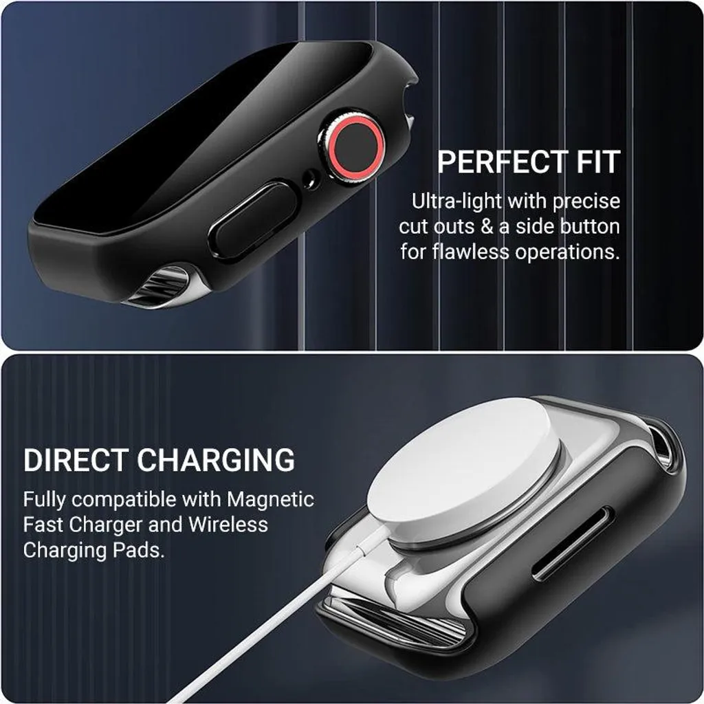 Crong Apple caso + vetro ibrido orologio caso orologio 4/5/6/7/8/9/SE 44/45mm (carbonio) - 3