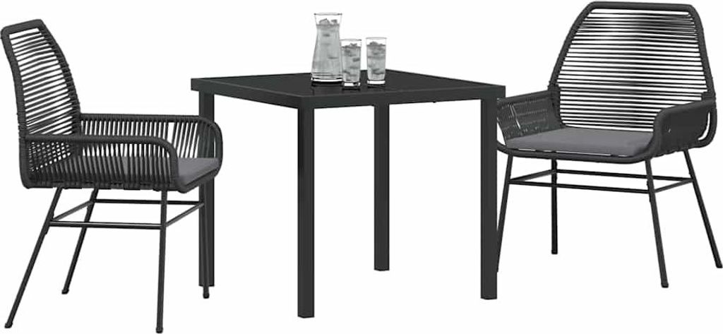 Garten Essgruppe mit Kissen 3 pcs Schwarz Poly-Rattan