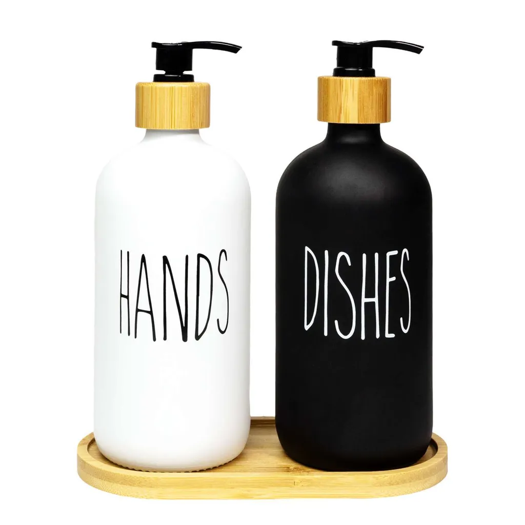 Organizzatore Lavello Intirilife: Set 3 Dispenser Vetro e Bambù