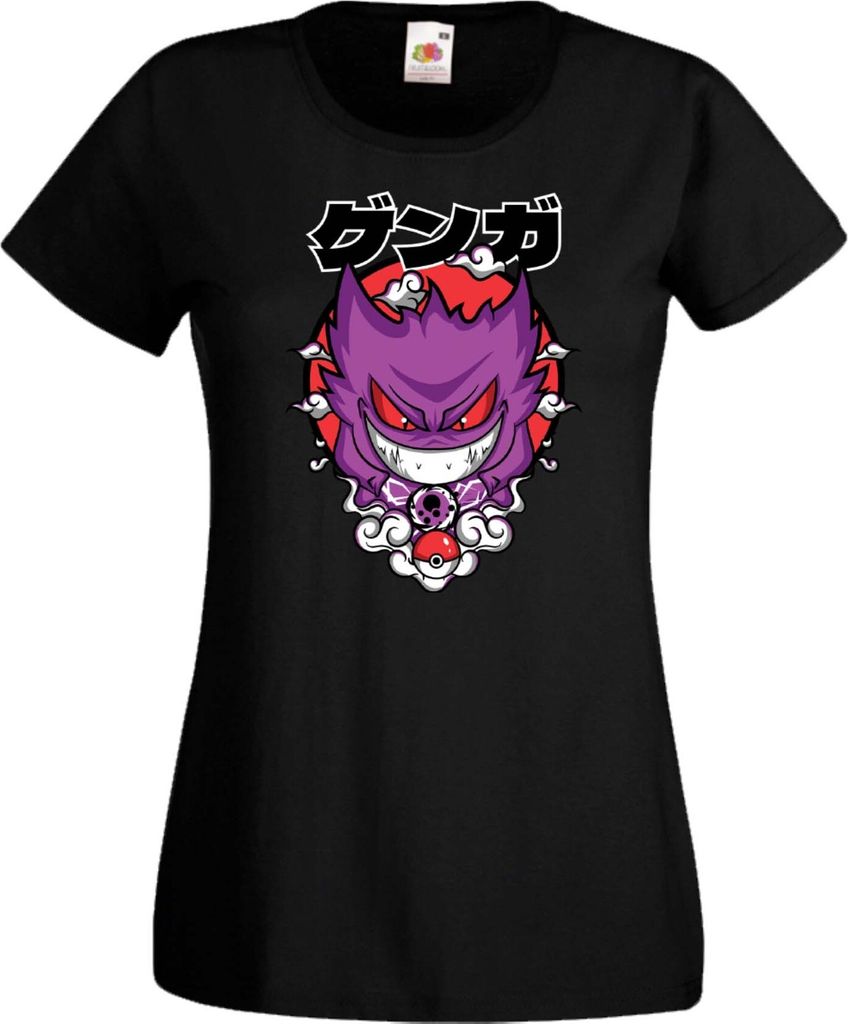 Damen T-Shirt Anime Manga Pokemon Gengar, Lady XL / Schwarz