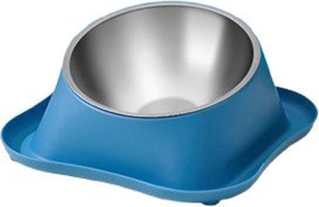 INF Edelstahl-Futternapf für Katzen und Hunde, erhöhter Rand, 1 Stück Blau