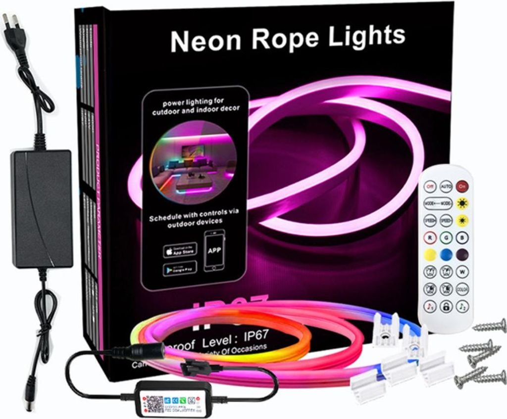 INF 10M Flexible RGB Neon Lichtschlauch mit Bluetooth Musik Sync & Fernbedienung