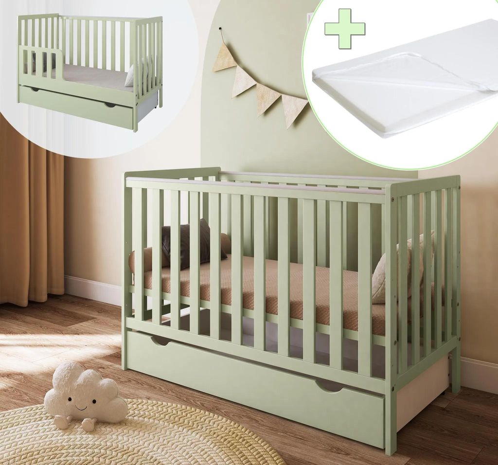 ZEE BAMBI Lettino Bambini Mint 120x60 cm 2in1 con Materasso Immagine del prodotto 