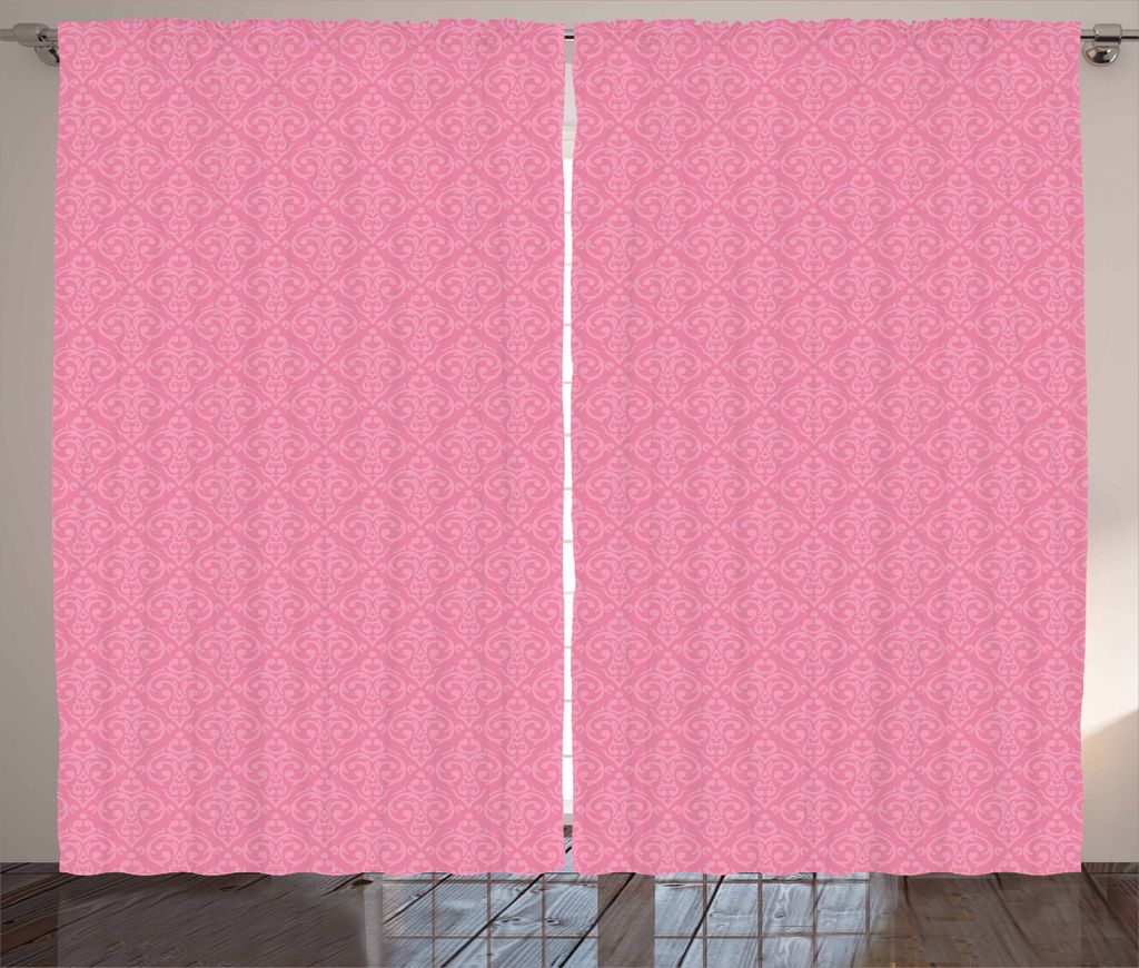 ABAKUHAUS Damast Rustikaler Gardine, Rokoko-Damast, Schlafzimmer Kräuselband Vorhang mit Schlaufen und Haken, 280 x 245 cm, Rosa Blassrosa